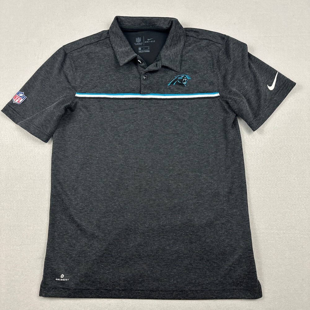 Carolina Panthers Polo Shirt Men Small Gray Black Nike On FIeld Short Sleeve NFL